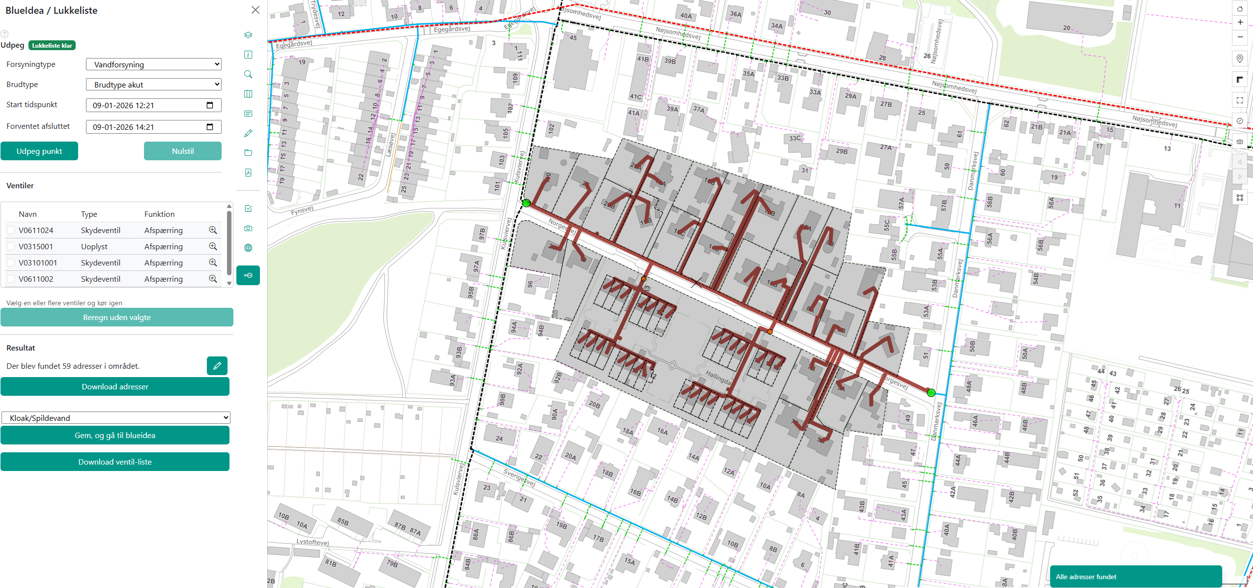Geopartners lukkeplansmodul i aktion