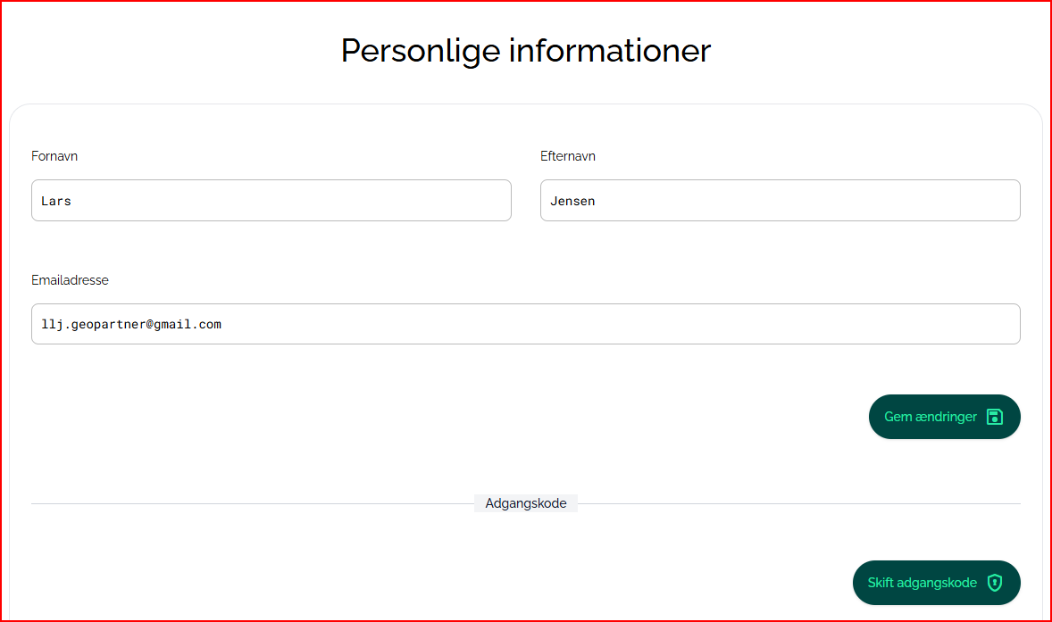 Personlige oplysninger for aktuelle bruger