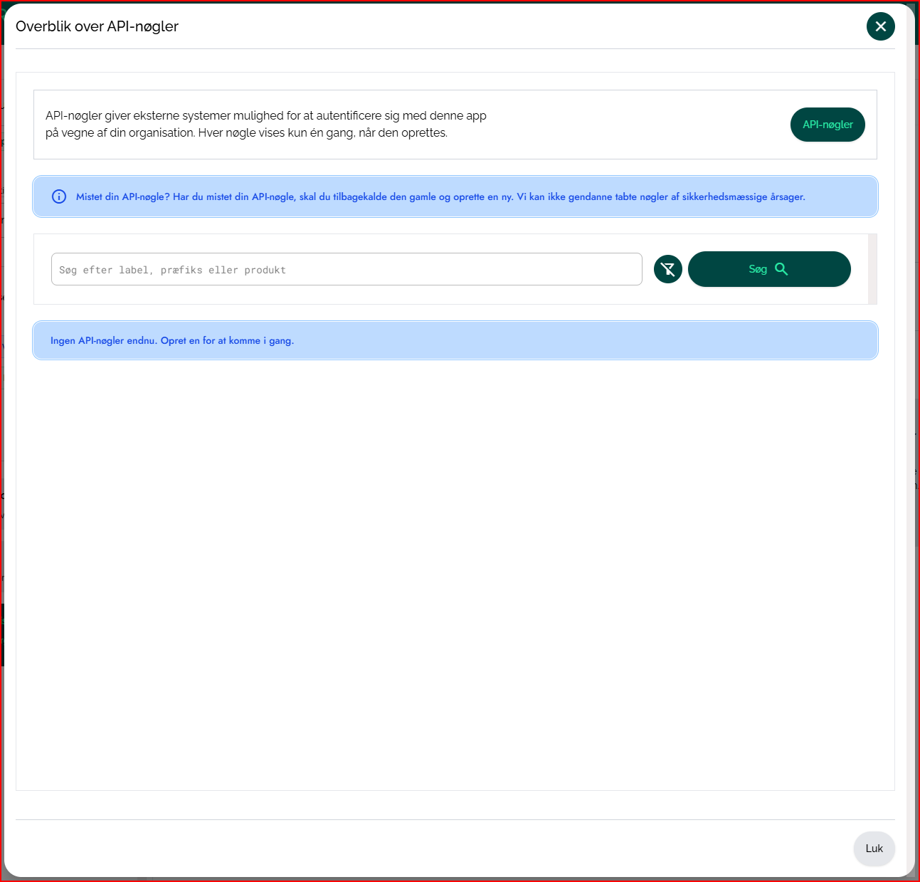 Administration af API-nøgler i organisationen